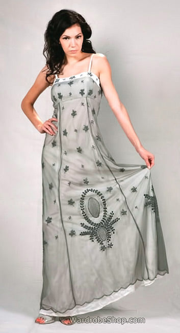 Empire Style Party Dress in Silver-Ivory by Nataya - SOLD OUT