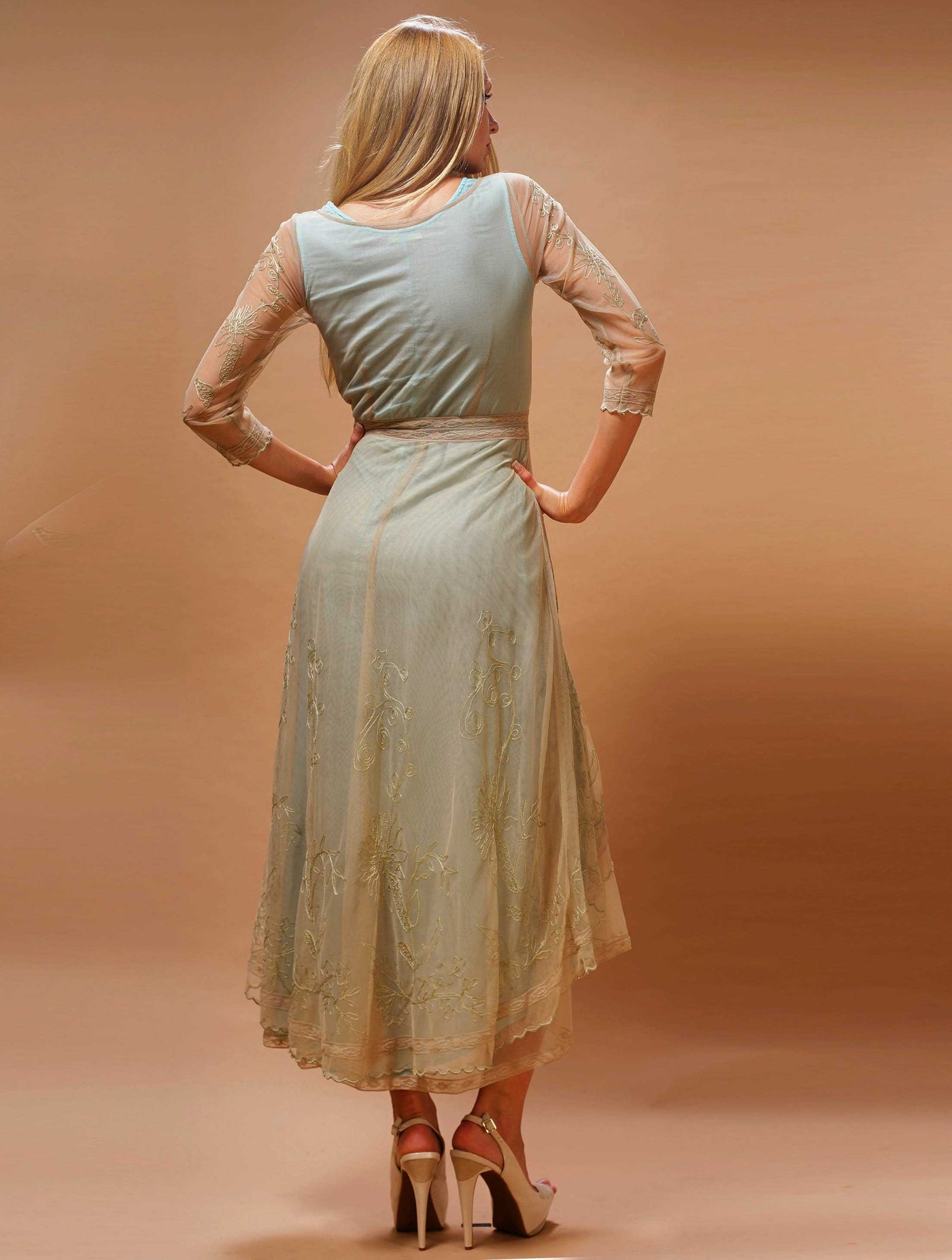 Downton Abbey Tea Party Gown in Sage-Turquoise by Nataya