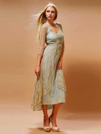 Downton Abbey Tea Party Gown in Sage-Turquoise by Nataya