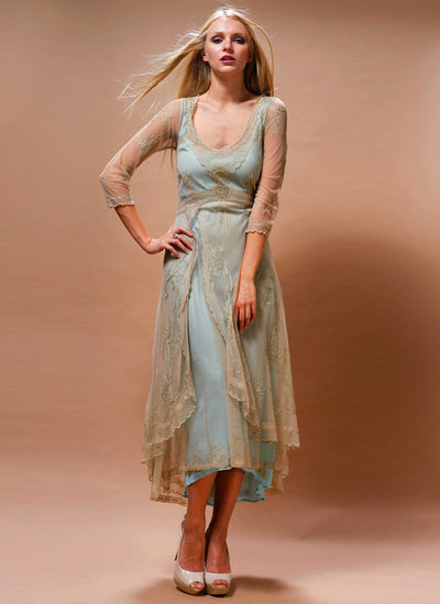 Downton Abbey Tea Party Gown in Sage-Turquoise by Nataya