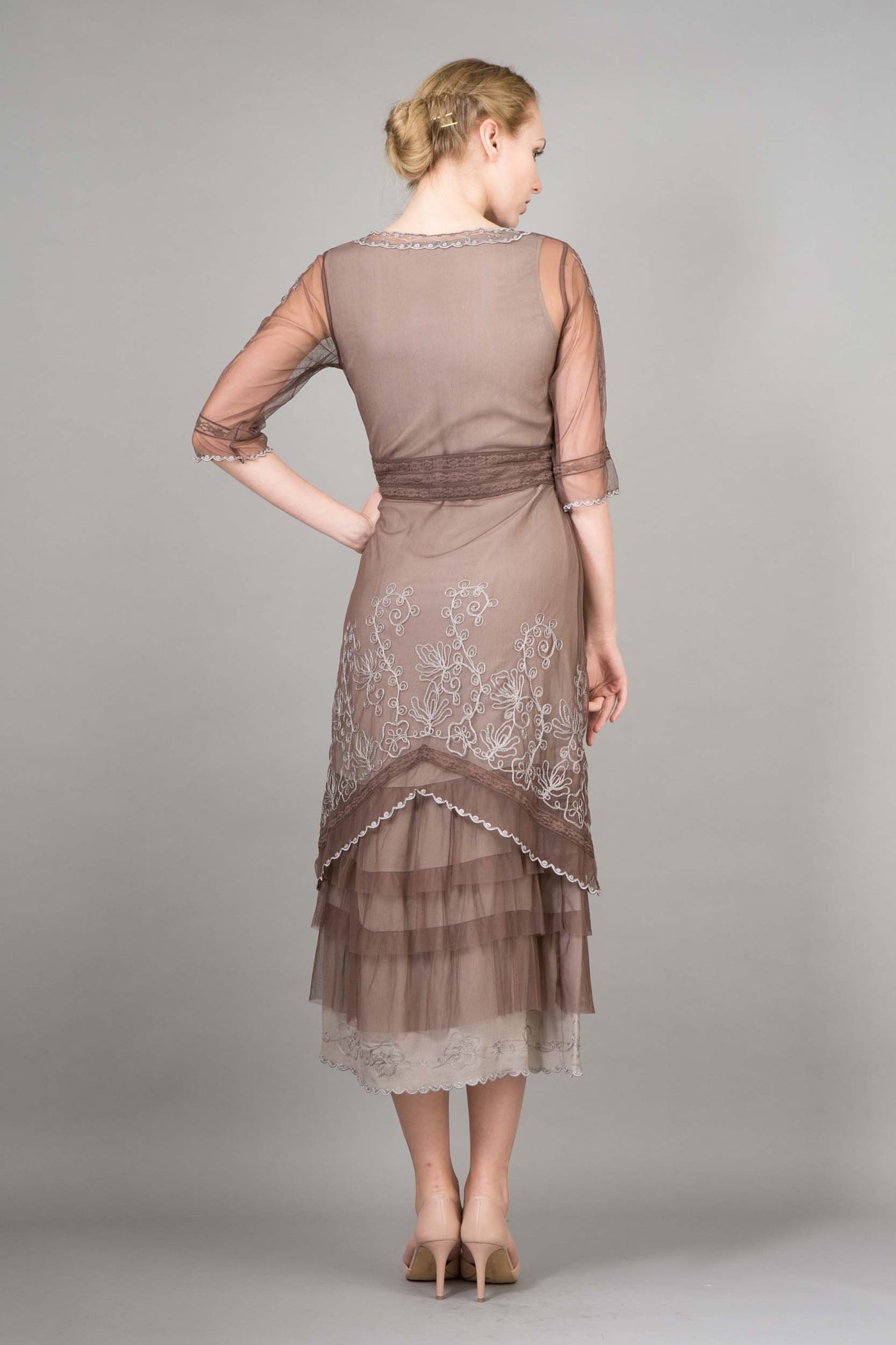 1920s Style Titanic Tea Party Dress in Ash-Chocolate by Nataya