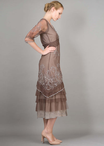 1920s Style Titanic Tea Party Dress in Ash-Chocolate by Nataya