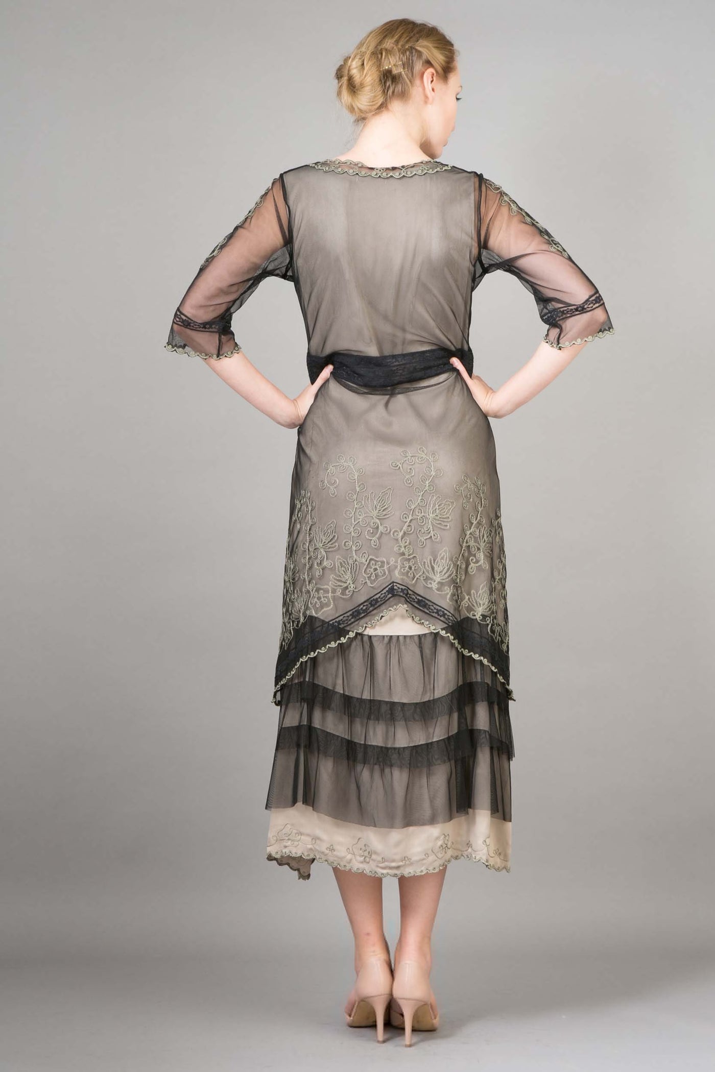 1920s Style Titanic Tea Party Dress in Black-Silver by Nataya