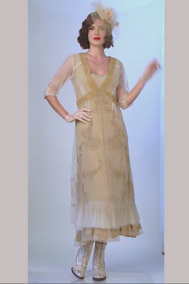 Vintage Titanic Style Dress in Gold by Nataya