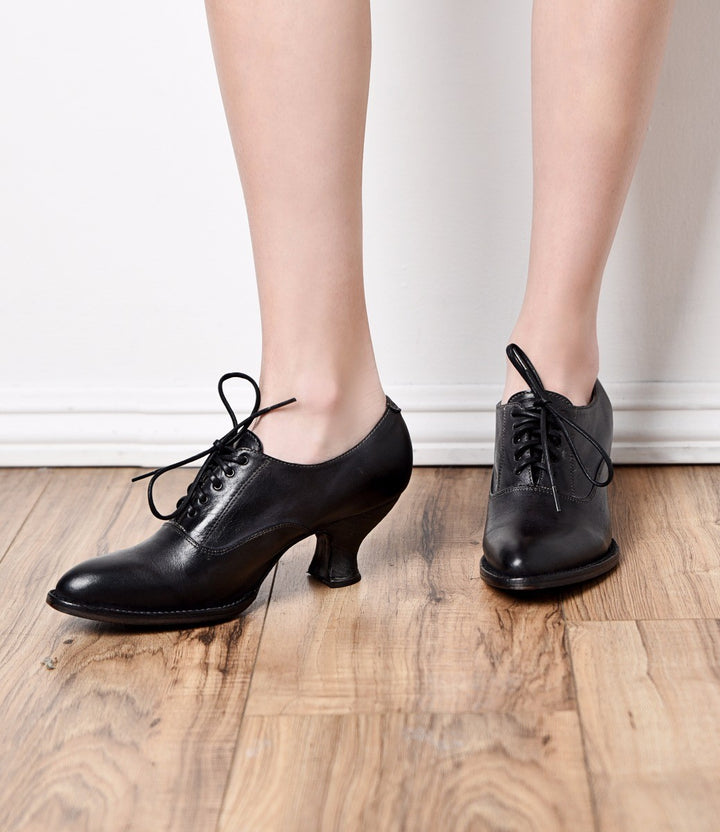 Victorian Style Leather Lace-Up Black Shoes