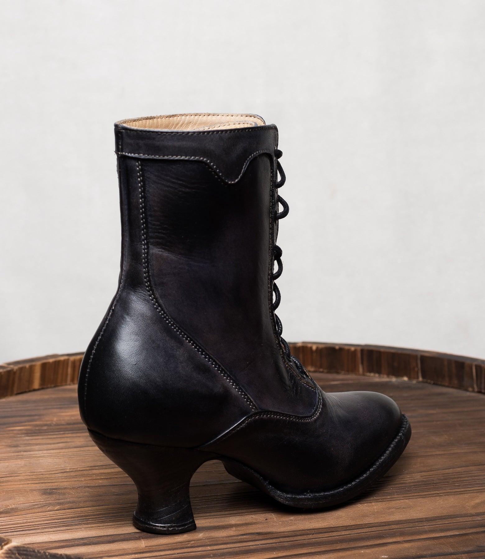 Victorian Style Leather Ankle Boots in Black Rustic by Oak Tree Farms ...