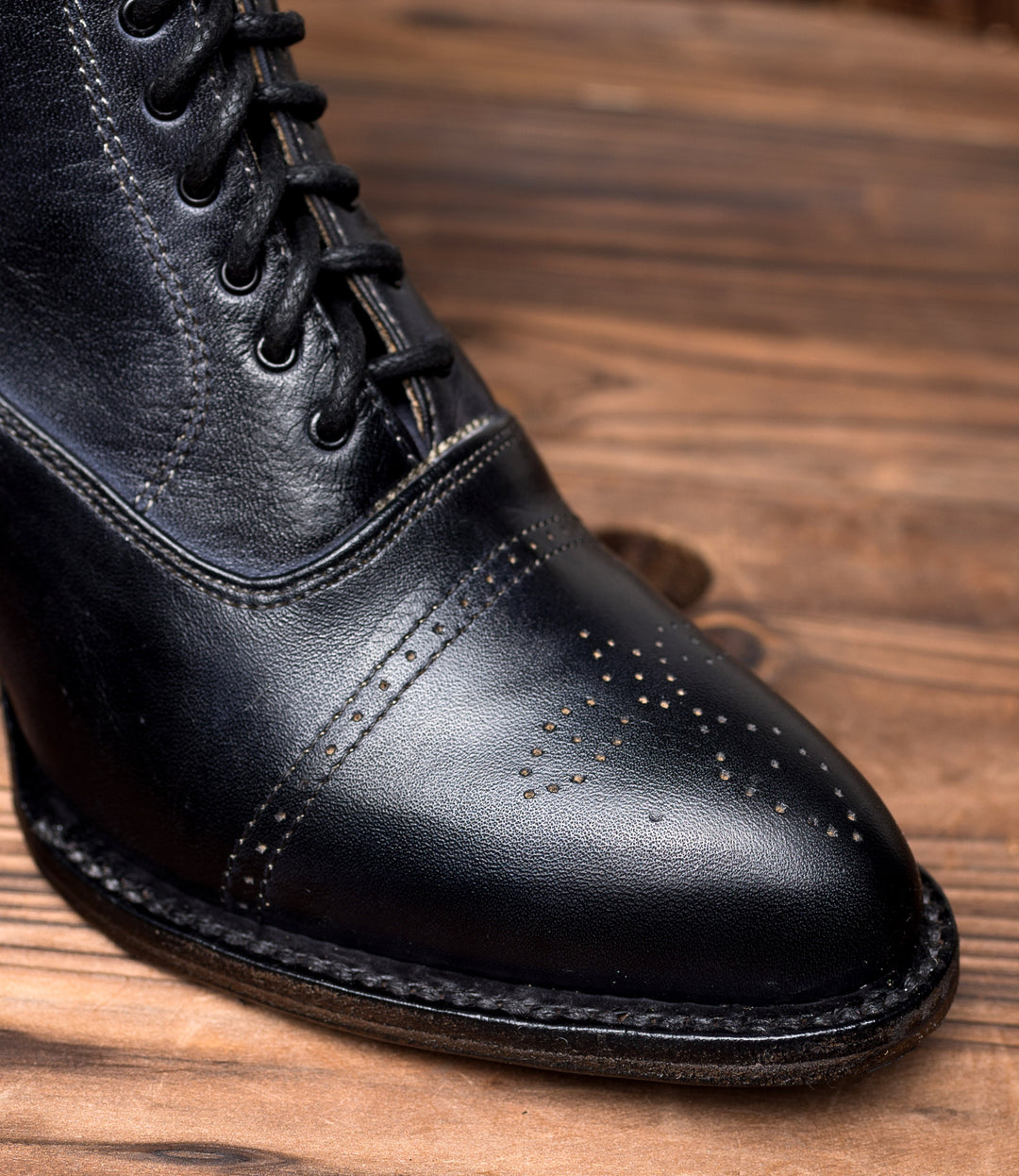 Victorian Mid-Calf Leather Boots in Black Rustic