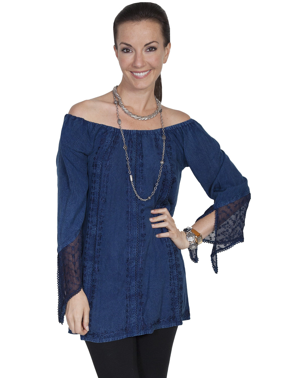 Kansas' Wind Off Shoulder Blouse in Denim - SOLD OUT