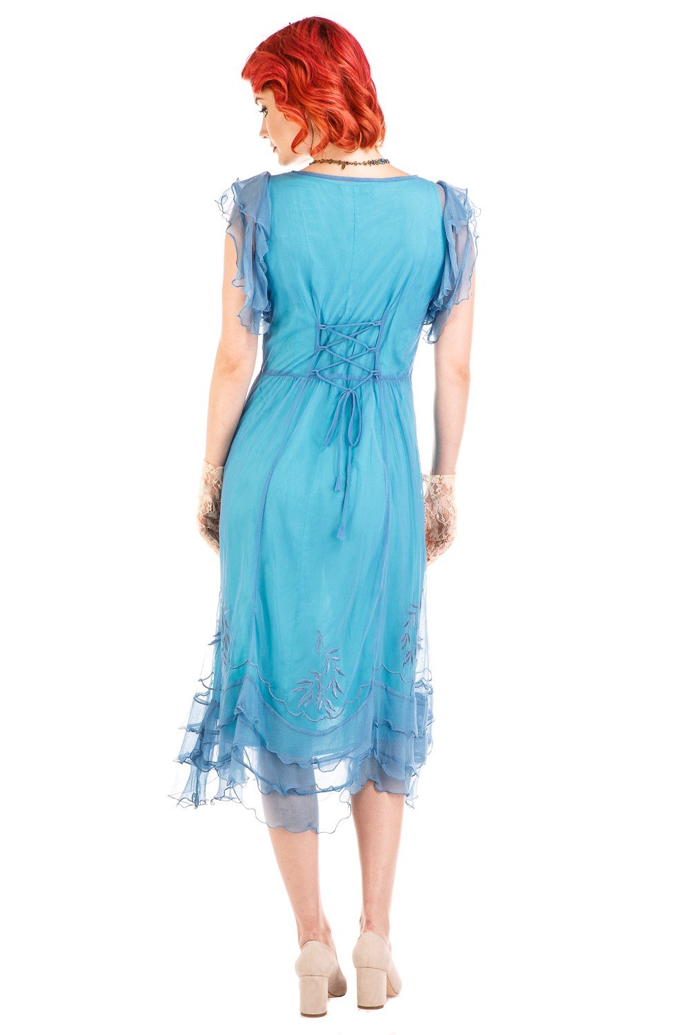 Olivia 1920s Flapper Style Dress in Turquoise by Nataya