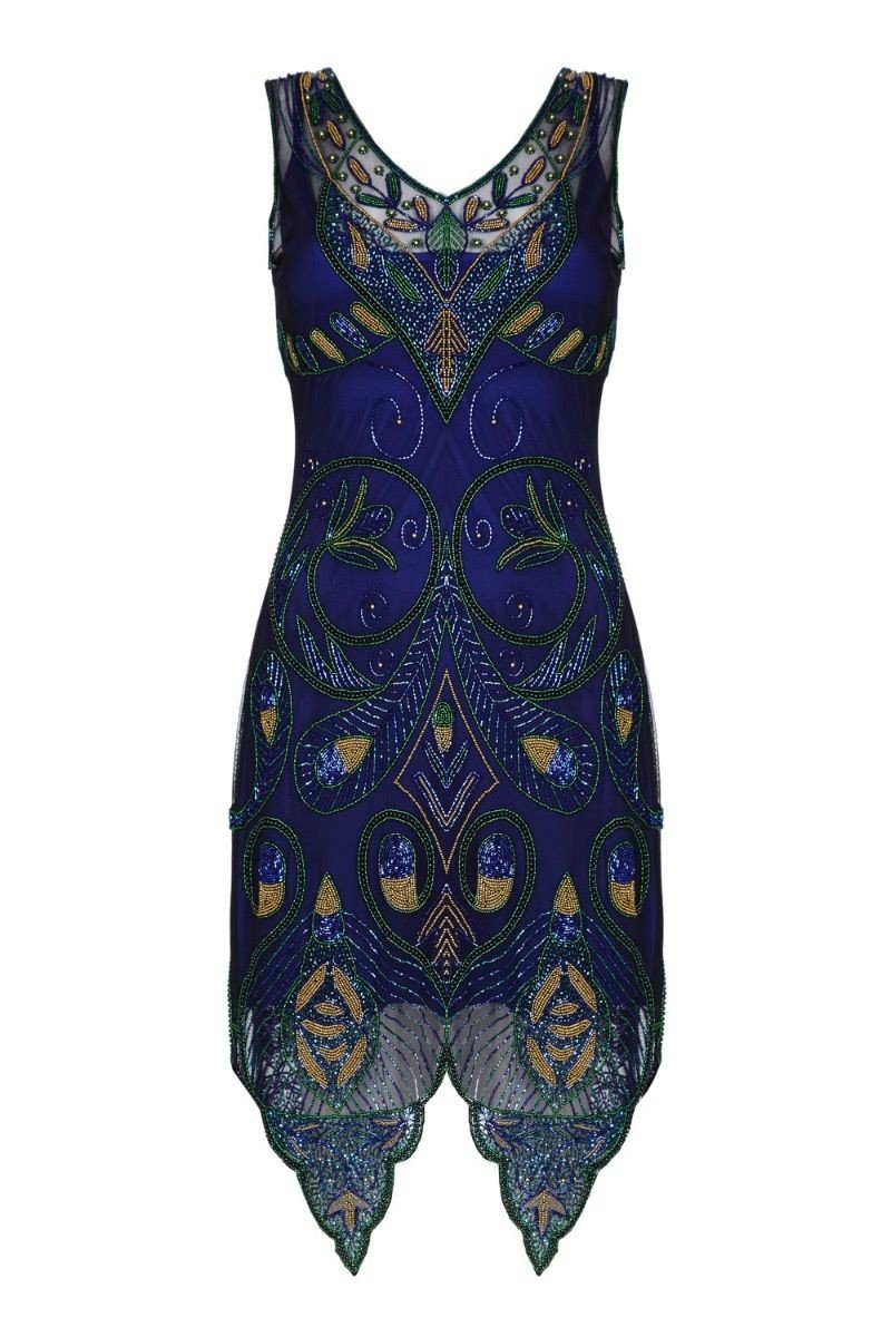 Emma Flapper Style Peacock Dress in Navy Blue by Gatsby Lady XL Darkblue