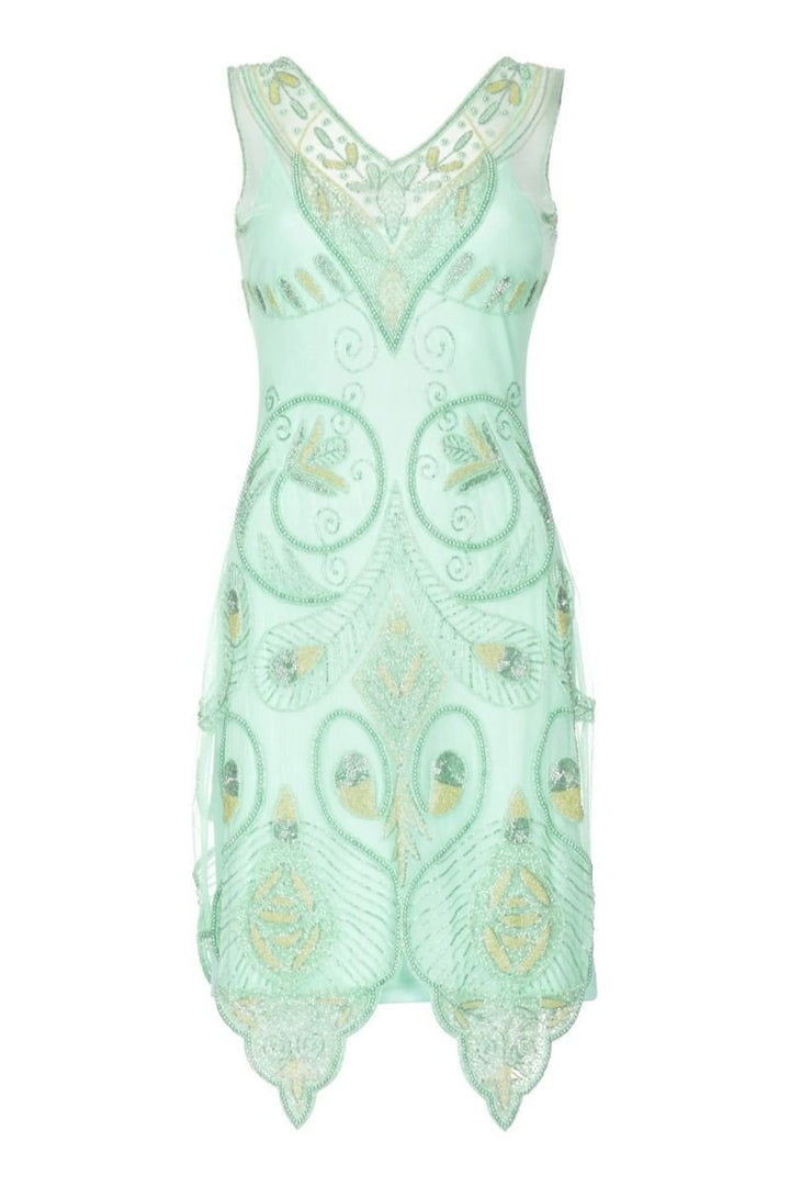 Emma Flapper Style Peacock Dress in Mint