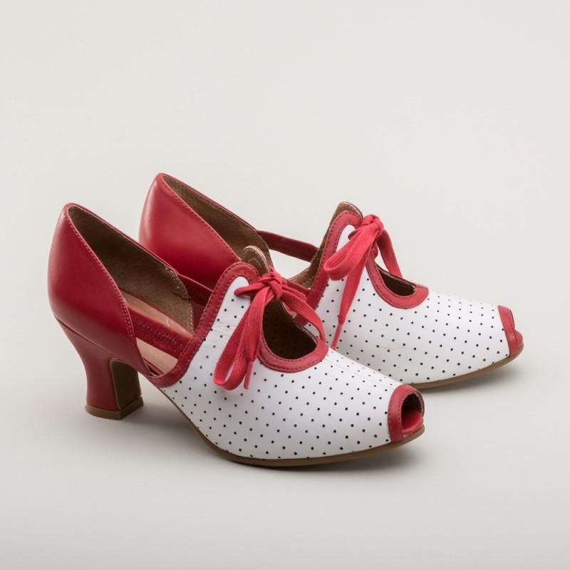 Ginger 1930s Sandals in Red-White - SOLD OUT