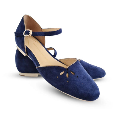 Corvo 1920s Flapper Style Flats in Midnight Blue by Charlie Stone