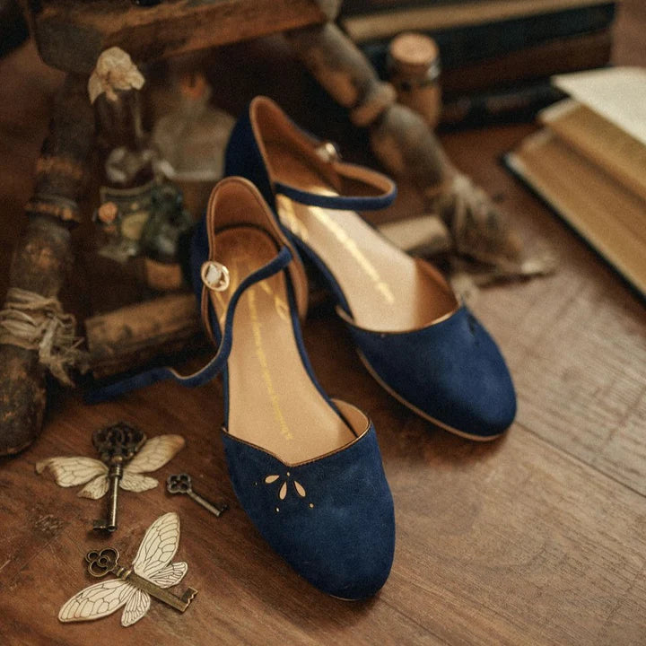 Corvo 1920s Flapper Style Flats in Midnight Blue by Charlie Stone