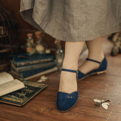 Corvo 1920s Flapper Style Flats in Midnight Blue by Charlie Stone