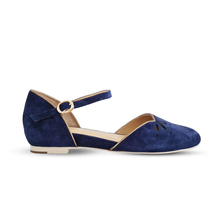 Corvo 1920s Flapper Style Flats in Midnight Blue by Charlie Stone