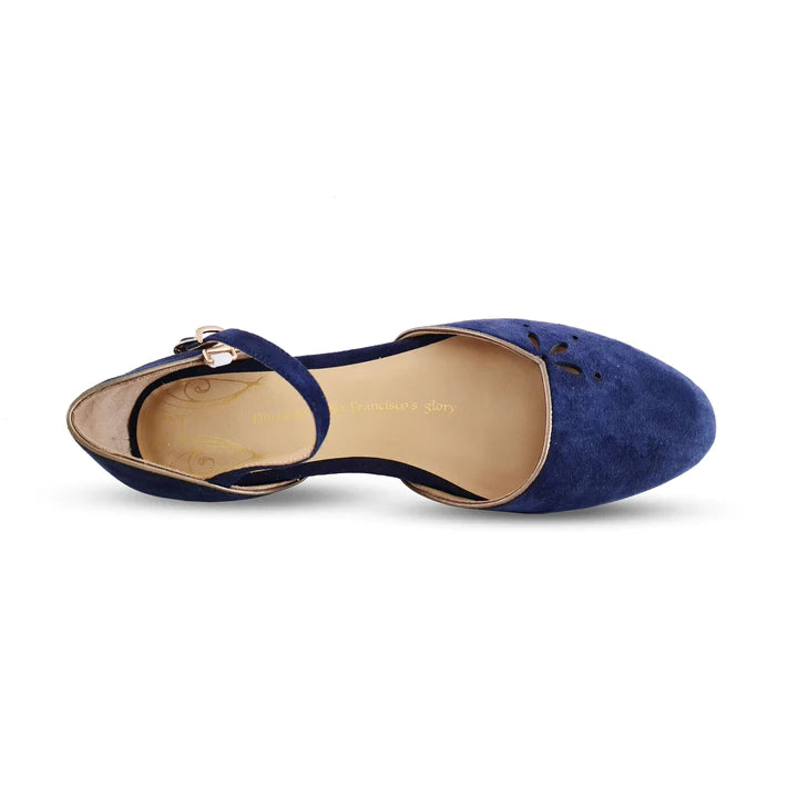 Corvo 1920s Flapper Style Flats in Midnight Blue by Charlie Stone