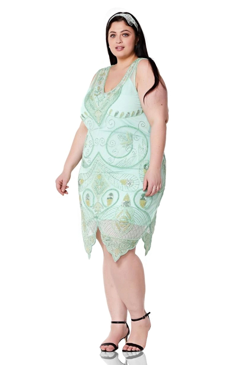 Emma Flapper Style Peacock Dress in Mint