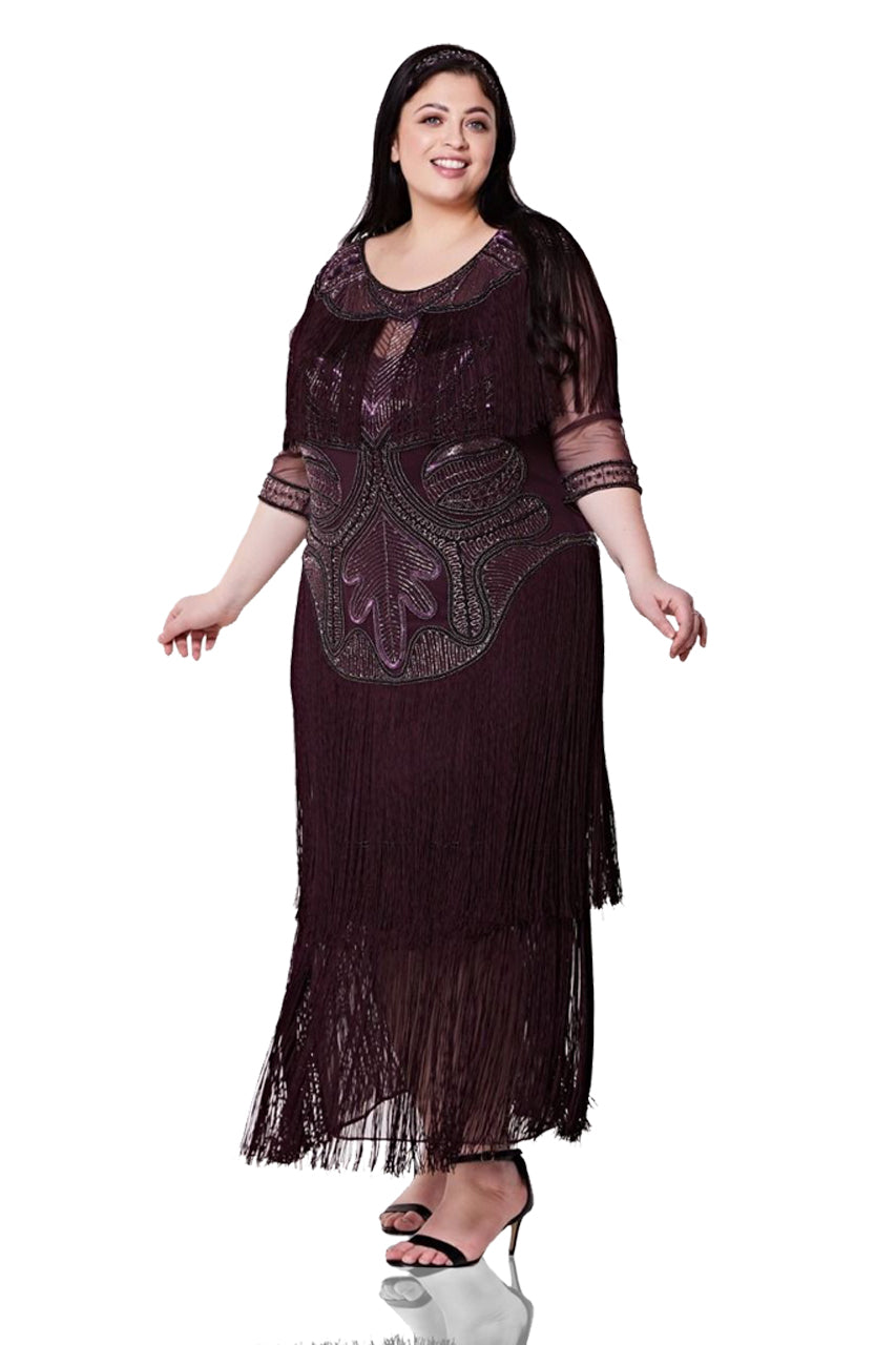 1920s Inspired Evening Maxi Dress in Plum