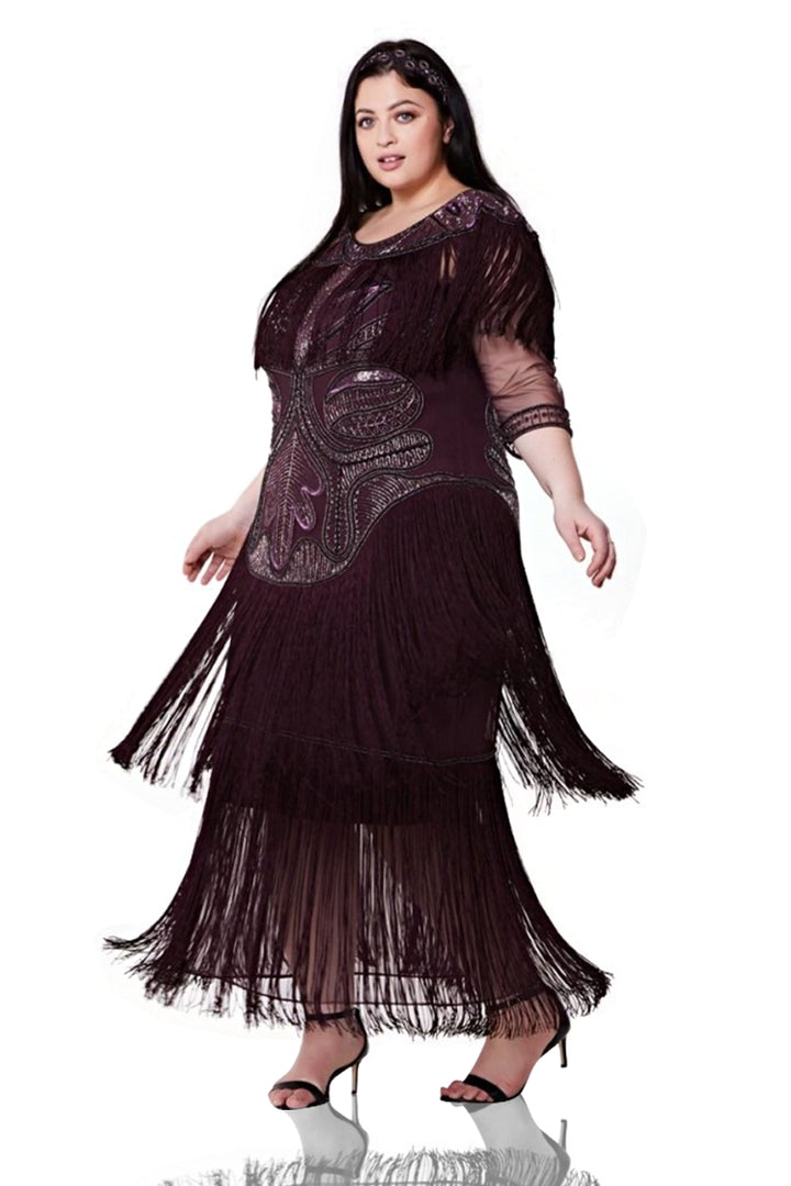 1920s Inspired Evening Maxi Dress in Plum