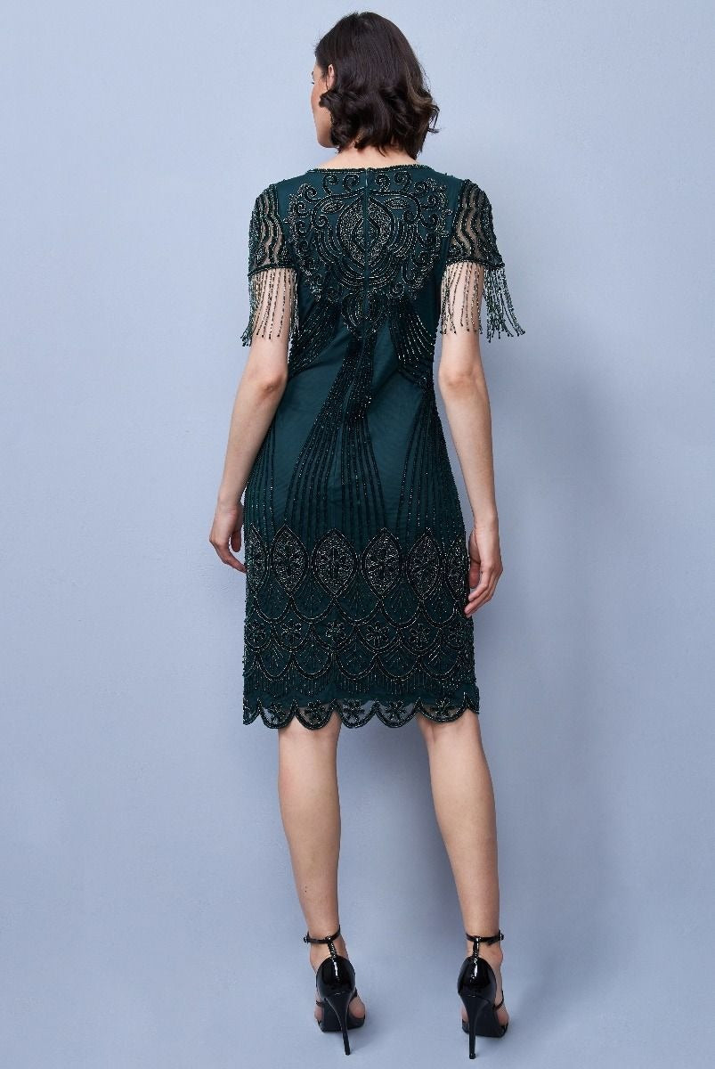 Marta 1920s Flapper Style Dress in Forest Green