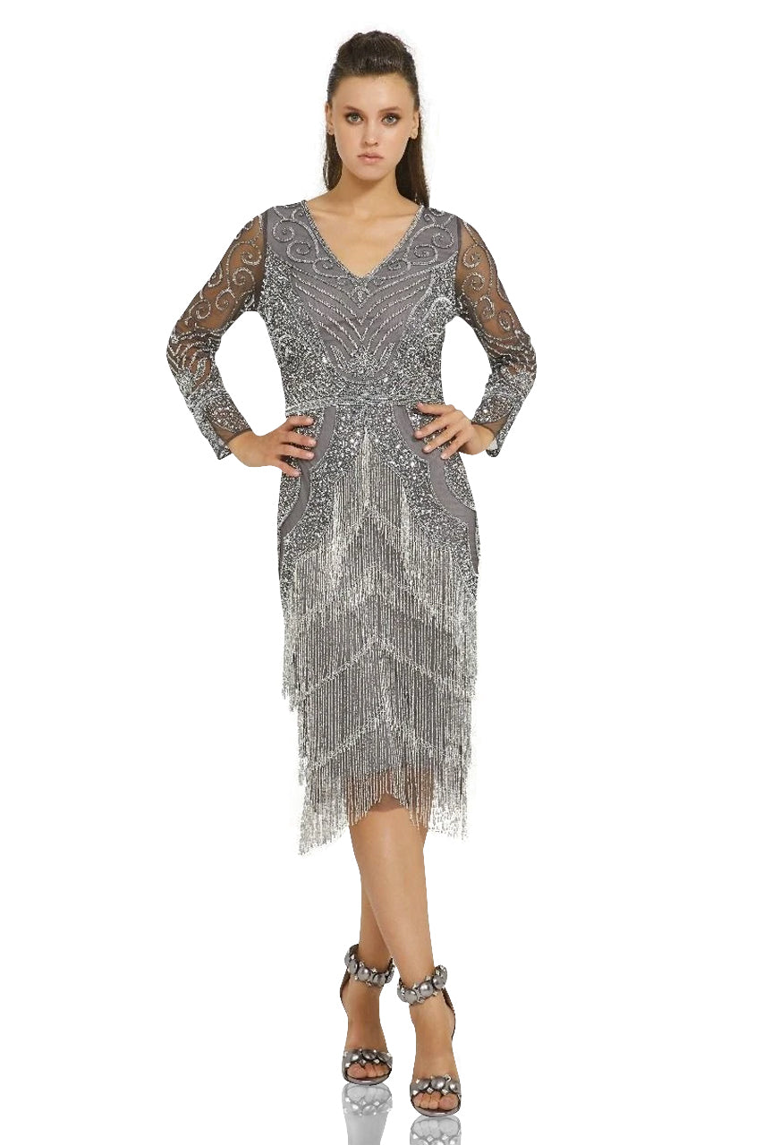 Vancouver 1920s Art Deco Dress in Slate