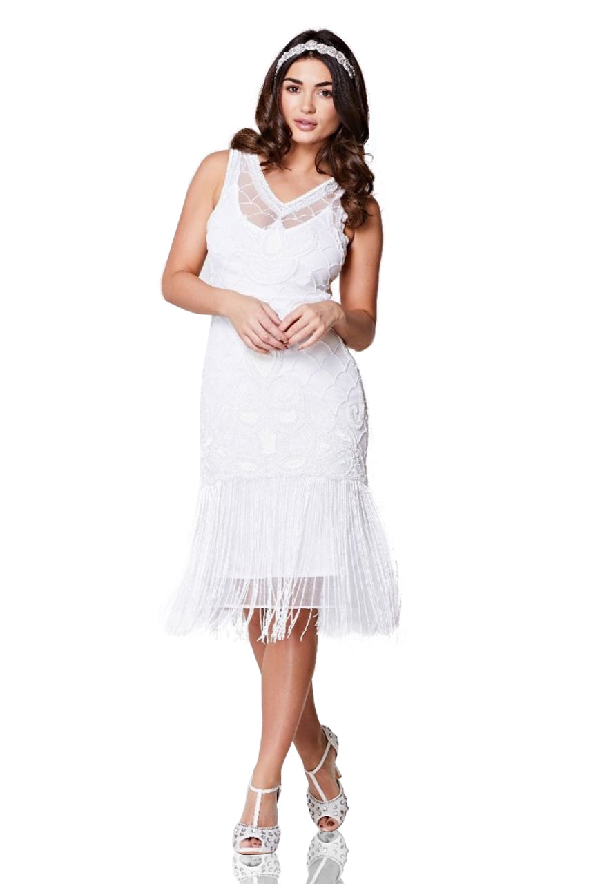 Victoria Fringe Flapper Dress in White